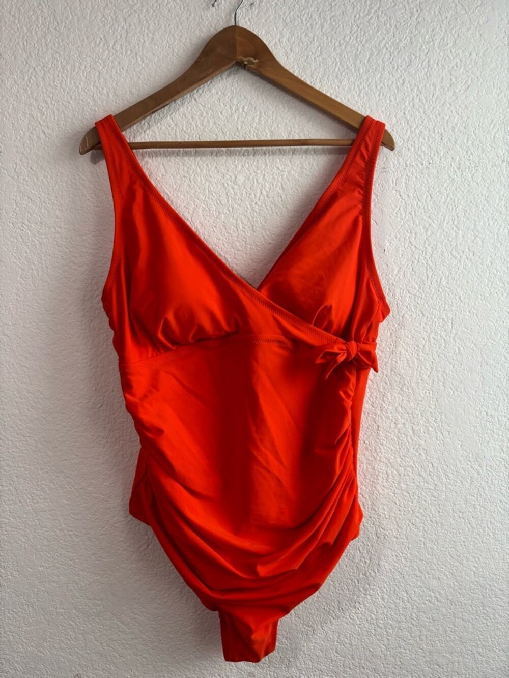 Kona Sol Bright Red Orange One Piece Swimsuit with Side Knot 20W New